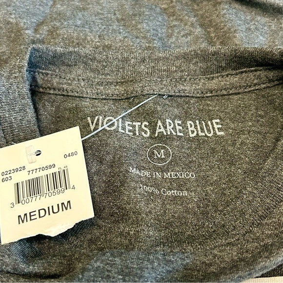 Violets Are Blue Sz M Palm Springs T Shirt Pink Flamingo NWT Gray White & Green - Picture 3 of 3